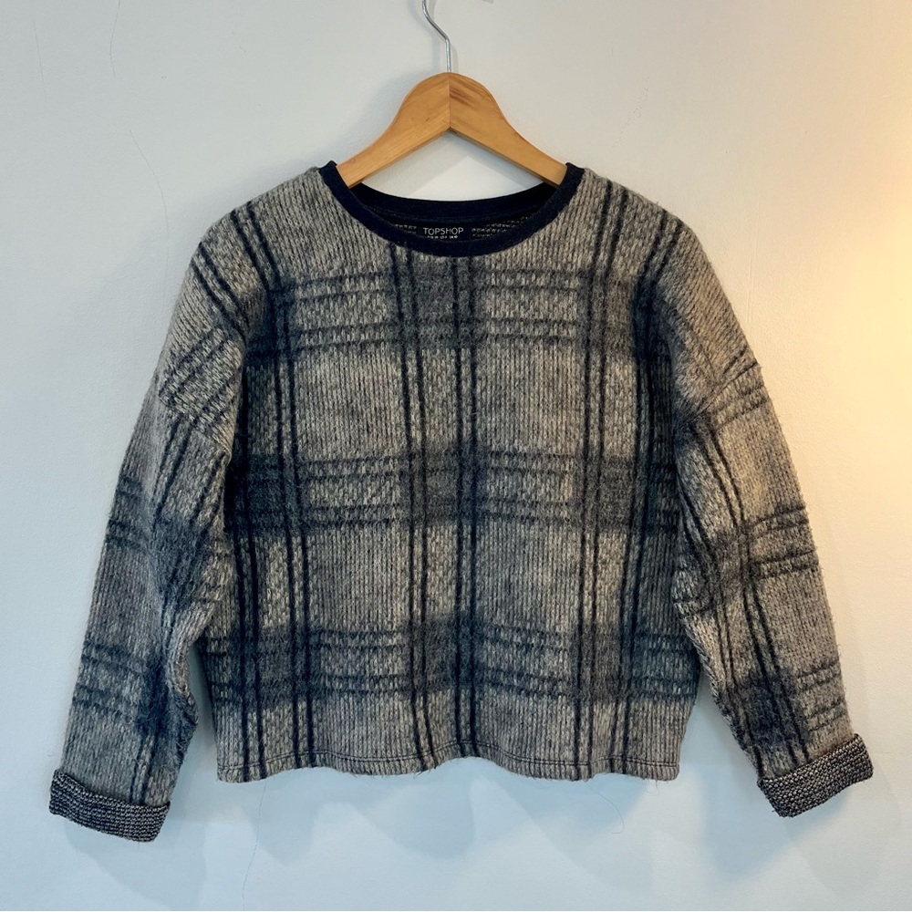 TopShop y2k Gray Plaid Knit Sweater, Size US6